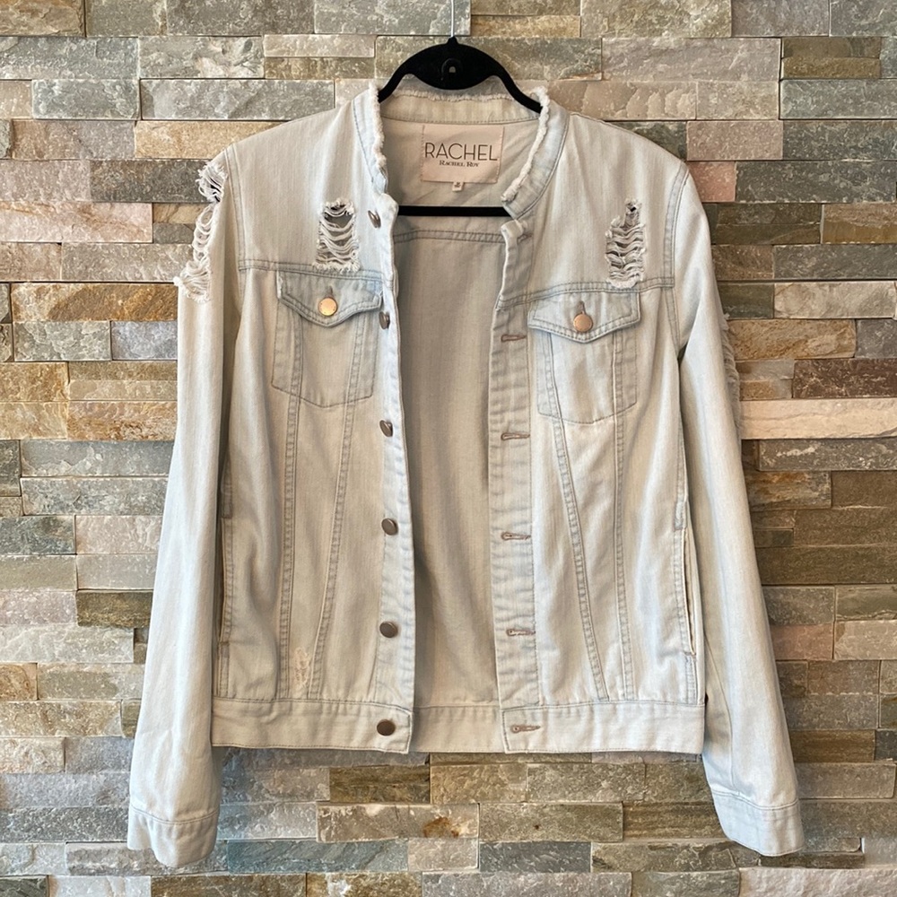 Rachel Roy denim jacket  jacket light wash moto military distressed ripped